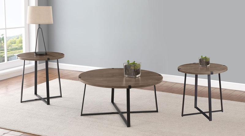 Marcus 3-piece Round Coffee and End Table Set Light Brown