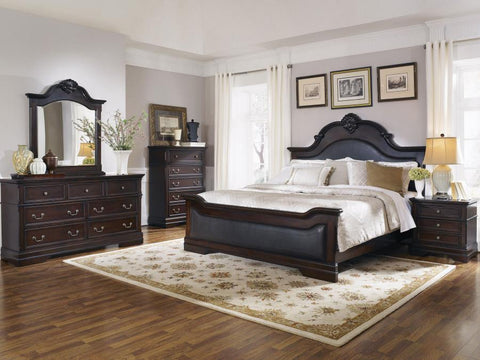 Dark Brown / 4 Pc. Bed, Dresser, Mirror, Nightstand / Queen