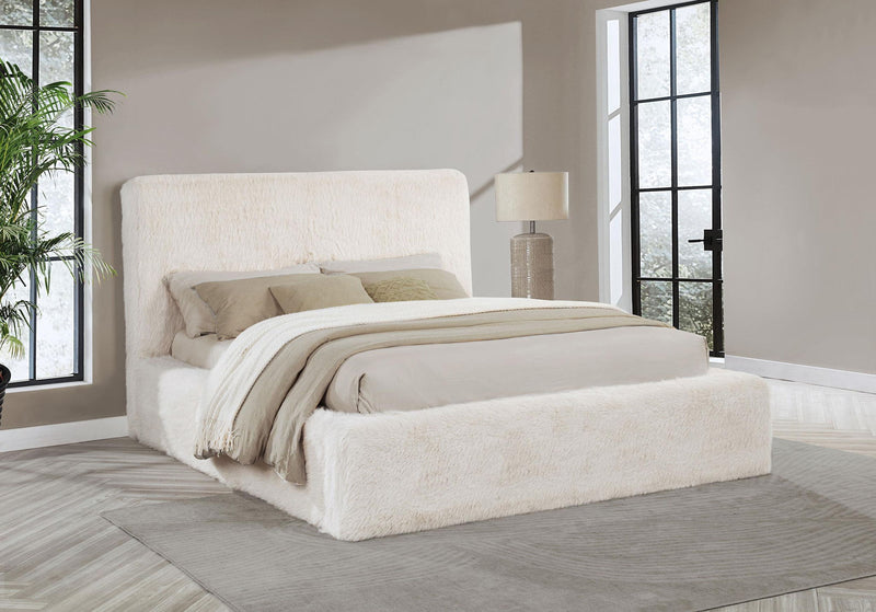 Rebecca Faux Fur Upholstered Eastern King Bed Cream