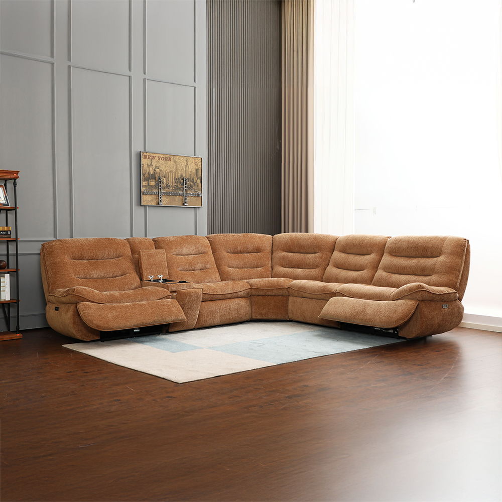 Emmy - Power Motion Sectional Sofa - Orange Chenille