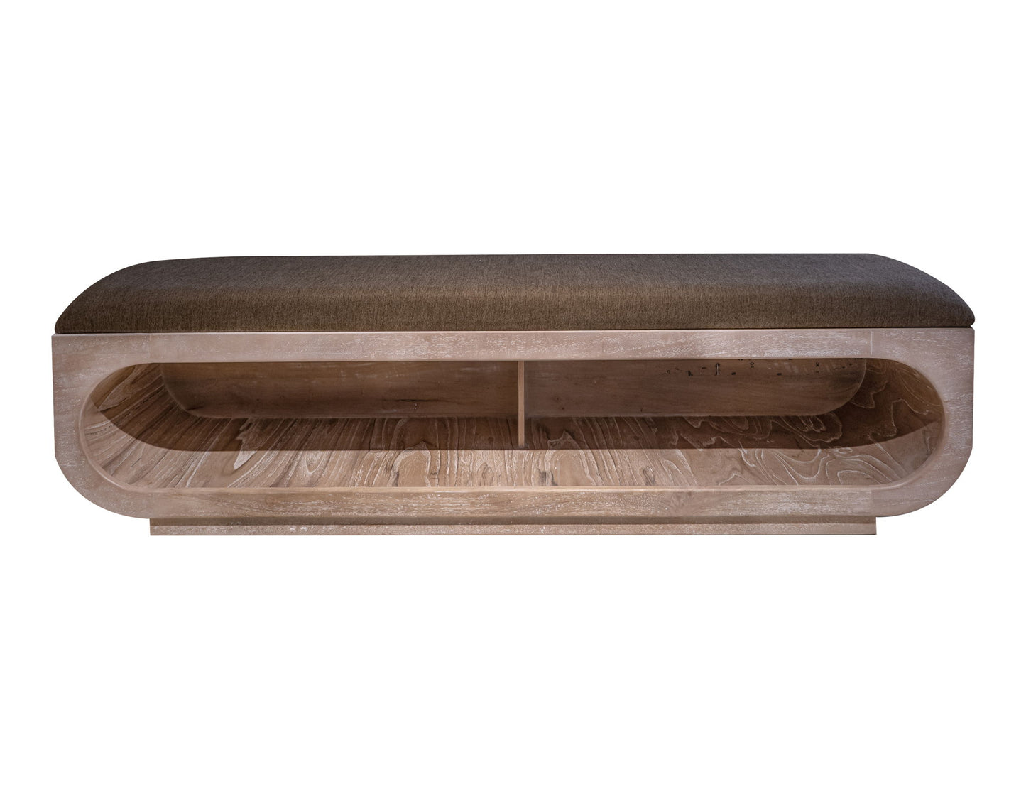 White Balam - Wooden Bench With Fabric Cushioned Seat - Ivory White