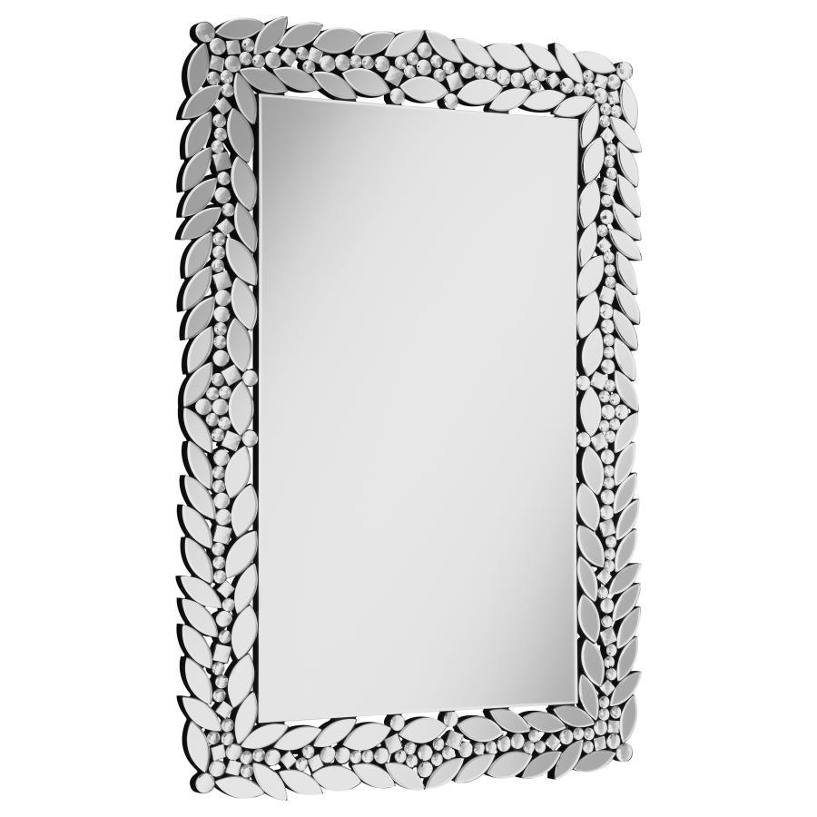 Cecily - Leaf Border Crystal Wall Mirror - Silver