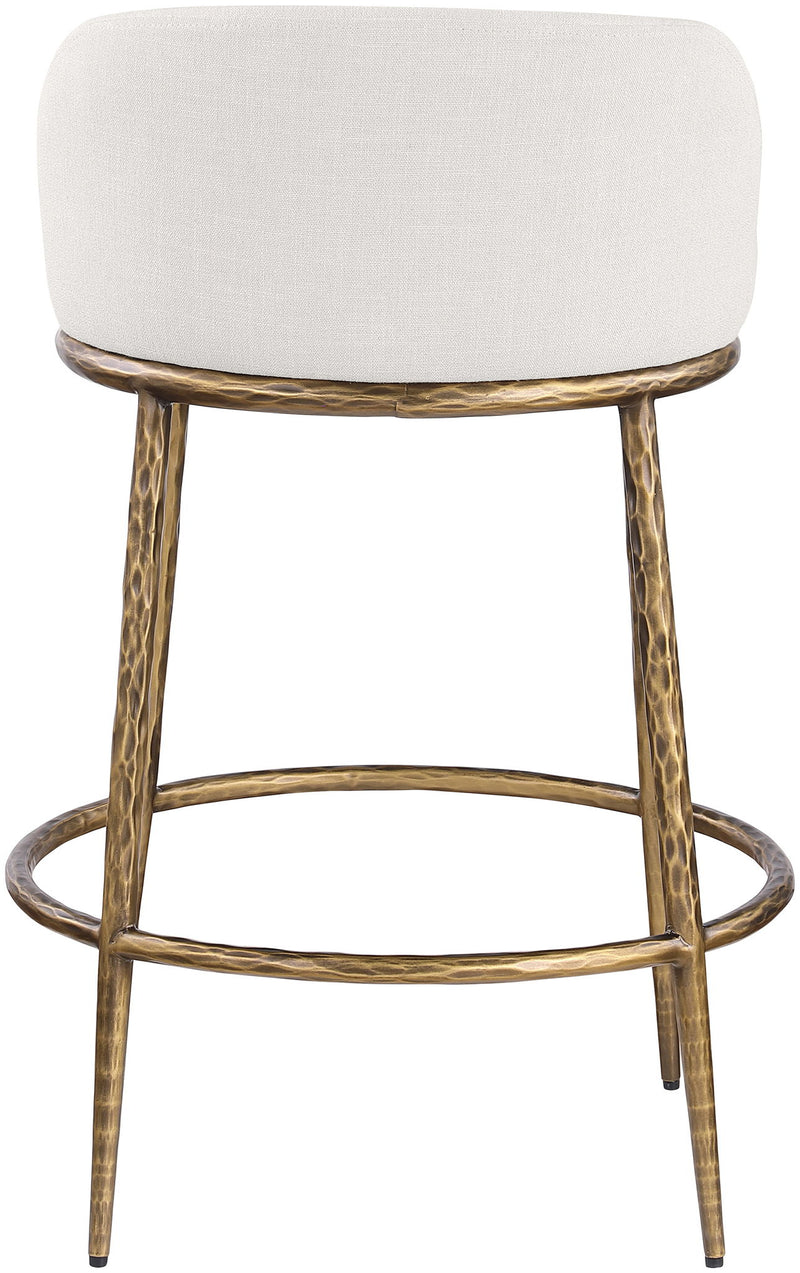 Ferro - Linen Textured Performance Fabric Upholstered Counter Stool - Cream / Brushed Gold