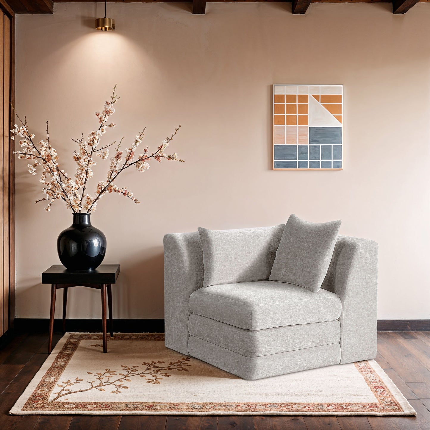 Stellar - Chenille Fabric Upholstered Modular Corner Chair