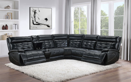 Hewitt - Leather Upholstered Power Reclining Sectional - Black