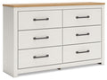 Linnocreek - White / Warm Brown - Six Drawer Dresser