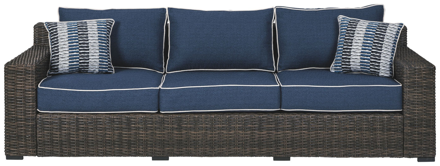 Grasson - Brown / Blue - Sofa with Cushion