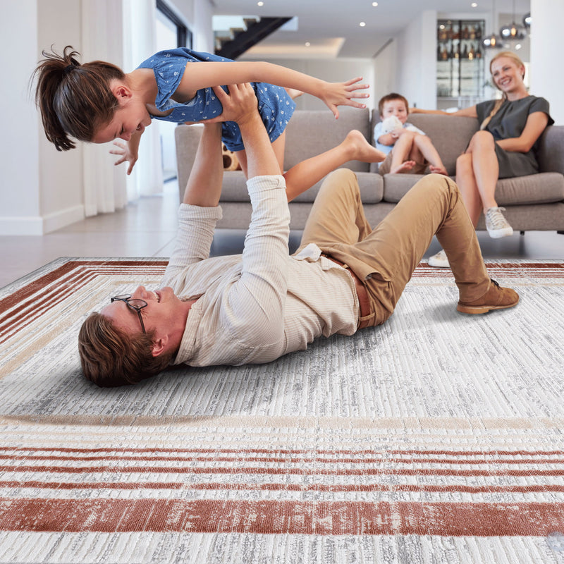 Marfi - 8' X 10' Bordered Area Rug - Brown / Ivory