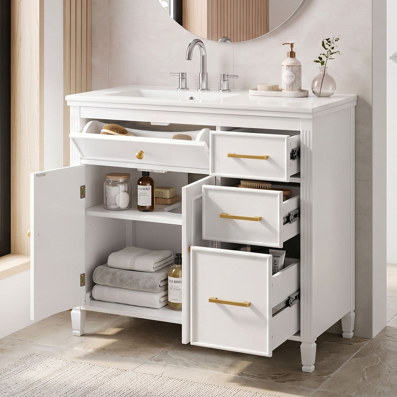 Bathroom Vanity With Sink Top, 3 Soft Closing Drawers