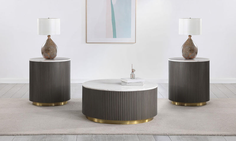 Jason 3-piece Round White Marble Coffee Table Set Charcoal