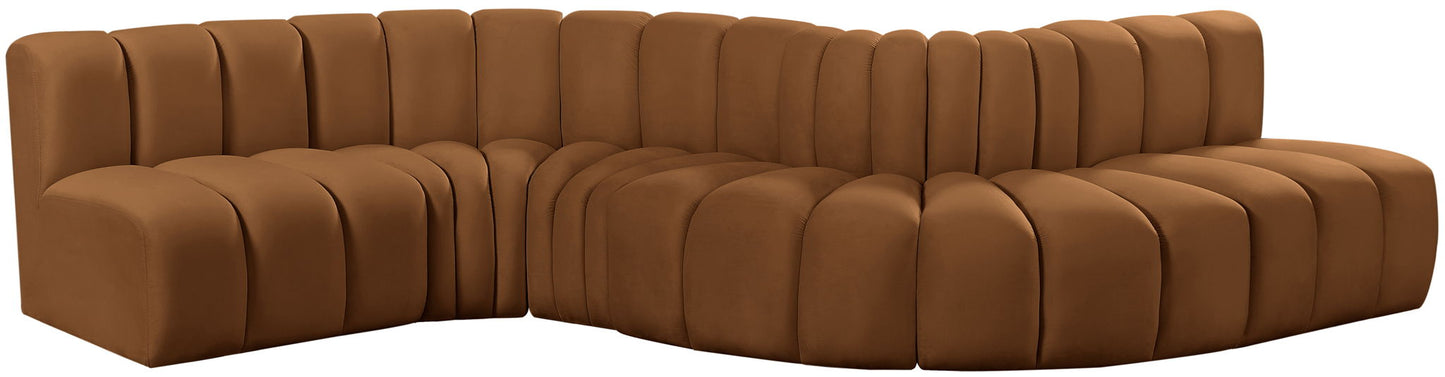 Arc - Velvet 6 Piece Curved Modular Sofa - Saddle