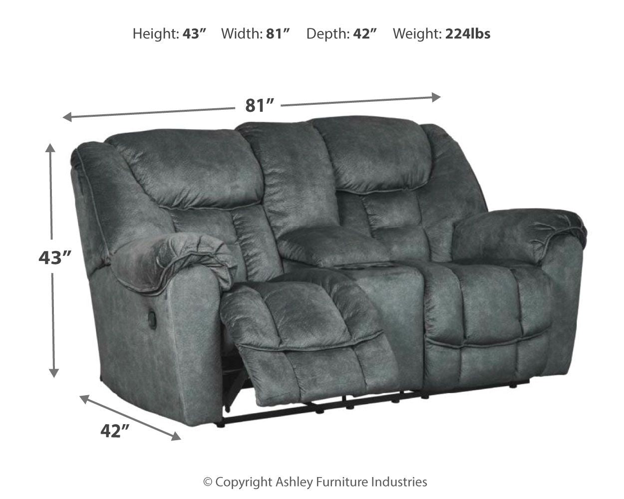 Capehorn - Granite - DBL Rec Loveseat w/Console