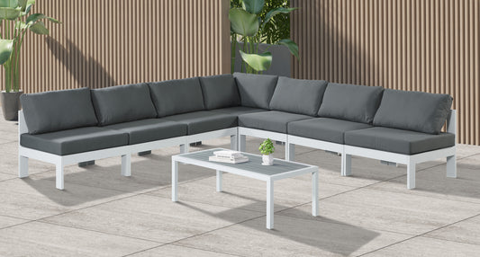 Nizuc - Outdoor Patio Modular Sectional 7 Piece - Grey - Fabric