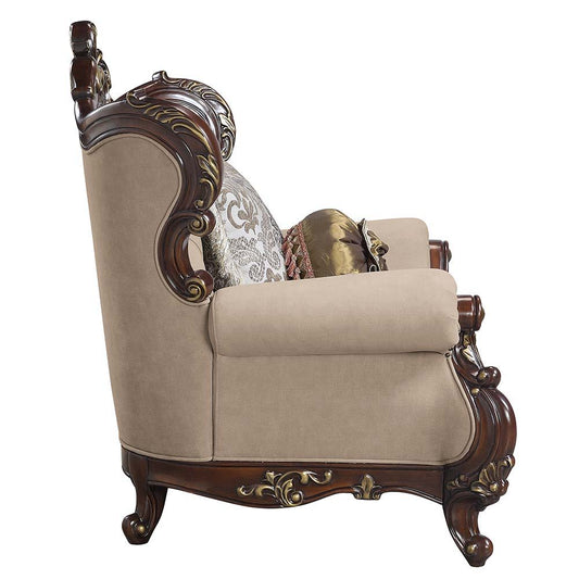 Ragnar - Sofa With 7 Pillows - Light Brown Linen & Cherry