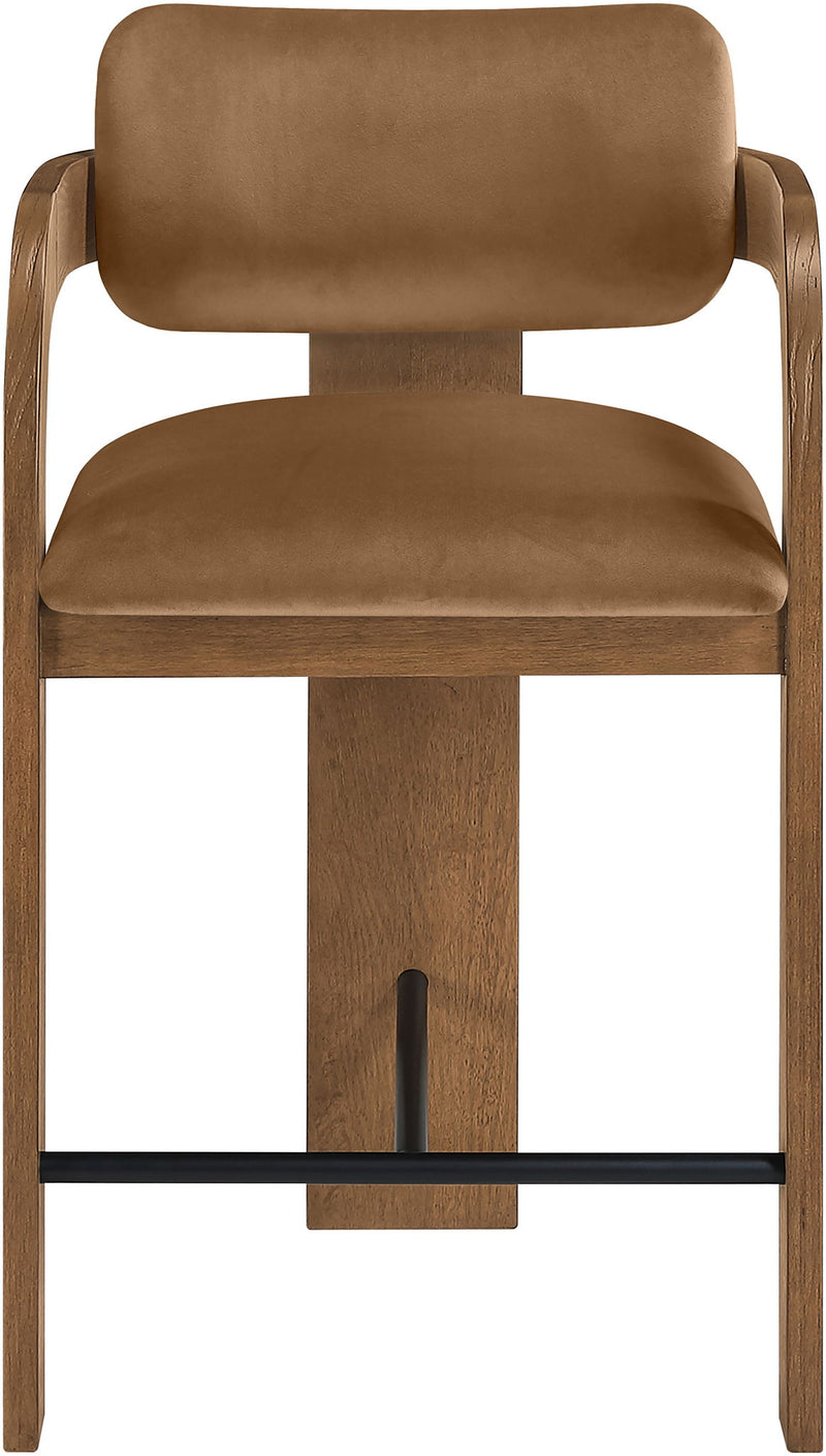 Cedra - Velvet Performance Fabric Upholstered Counter Stool - Brown Frame