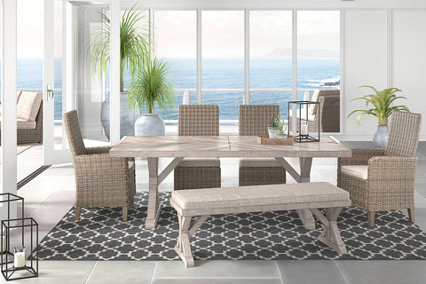 Beige / 4 Pc. - Dining Set with Bench, Chairs