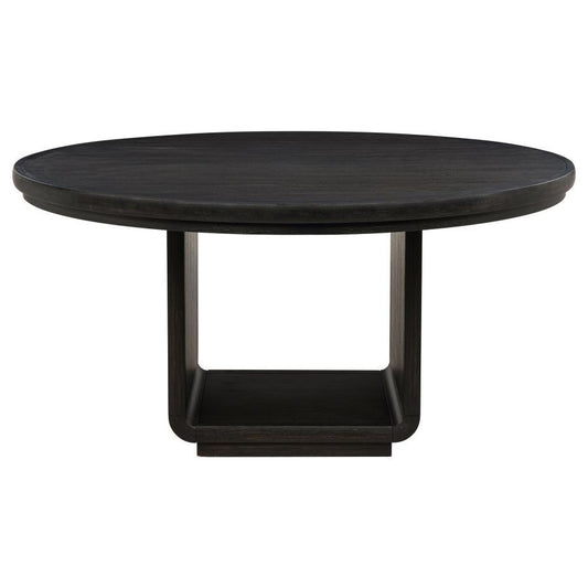 Leandro - 7 Piece Round Dining Table Set - Cream / Burnished Black
