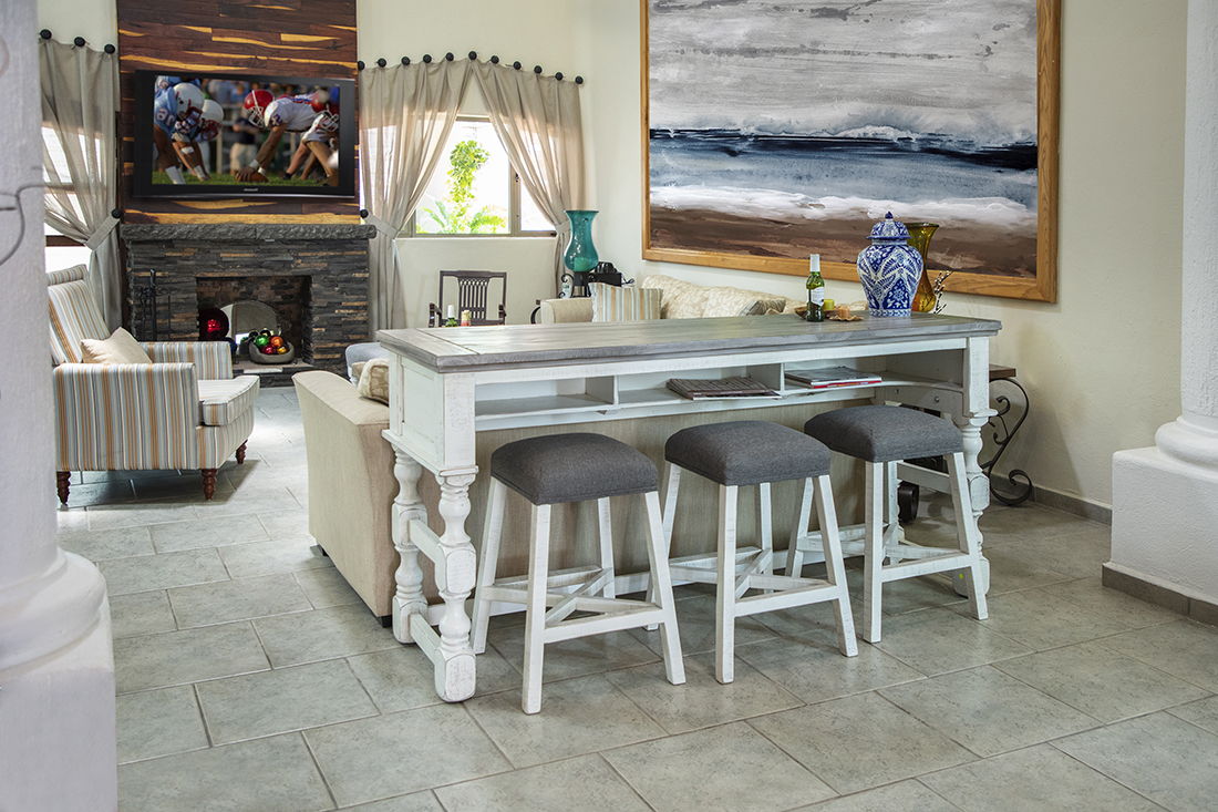 Stone - Sofa Table With Shelf - Antiqued Ivory / Weathered Gray