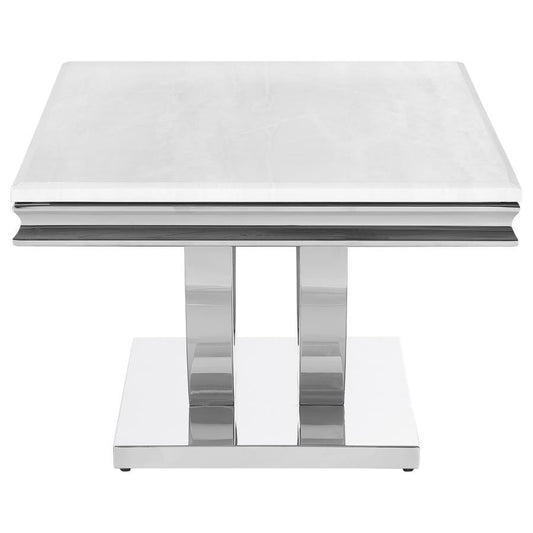 Kerwin - Rectangular Stone Top Coffee Table - White And Chrome