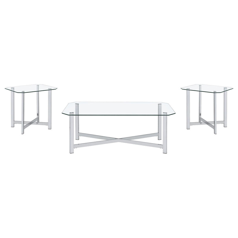 Cronin 3-piece Tempered Glass Top Coffee Table Set Chrome