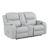 Elonzo - Power Motion Loveseat With Console, LED, Power Headrest & Speaker - Light Gray