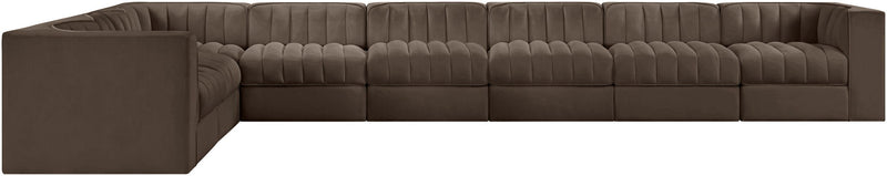 Rummi - Velvet Performance Fabric Upholstered 8 Piece Modular Sectional (With 3 Corner Chairs)