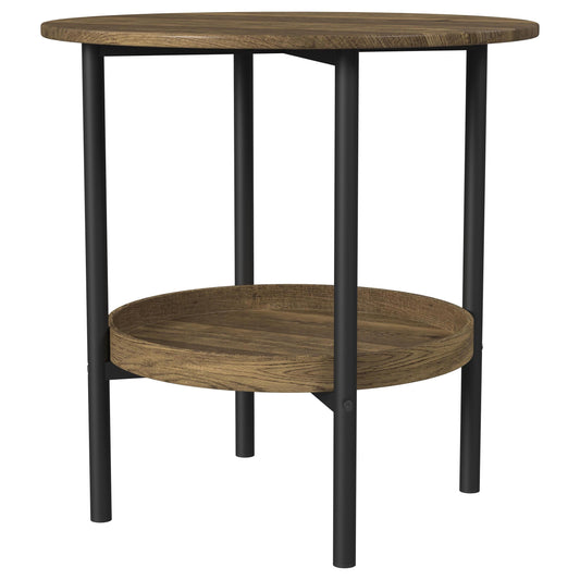 Delfin - Round Glass Top Side End Table - Black And Brown