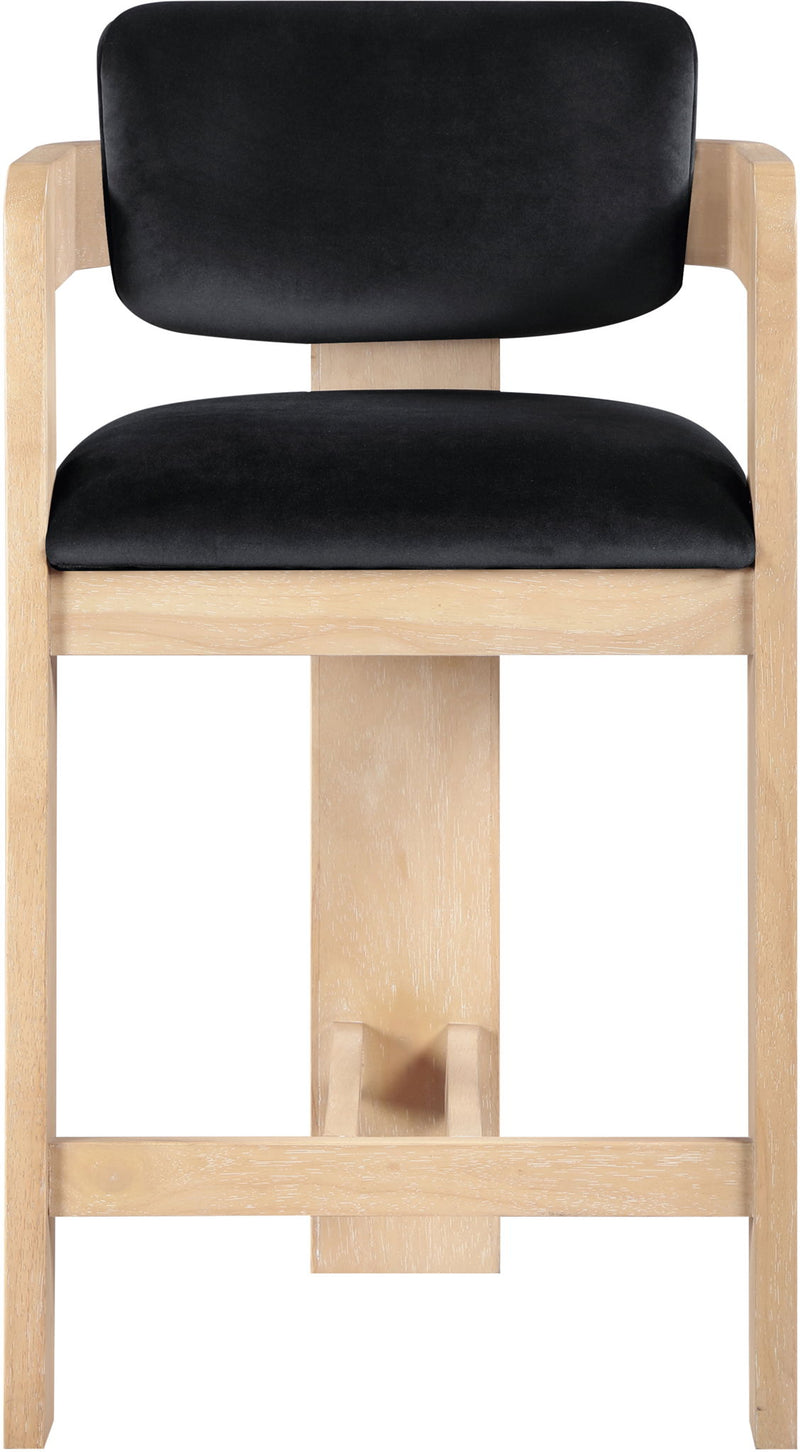 Sacha - Velvet Stool With Natural Base