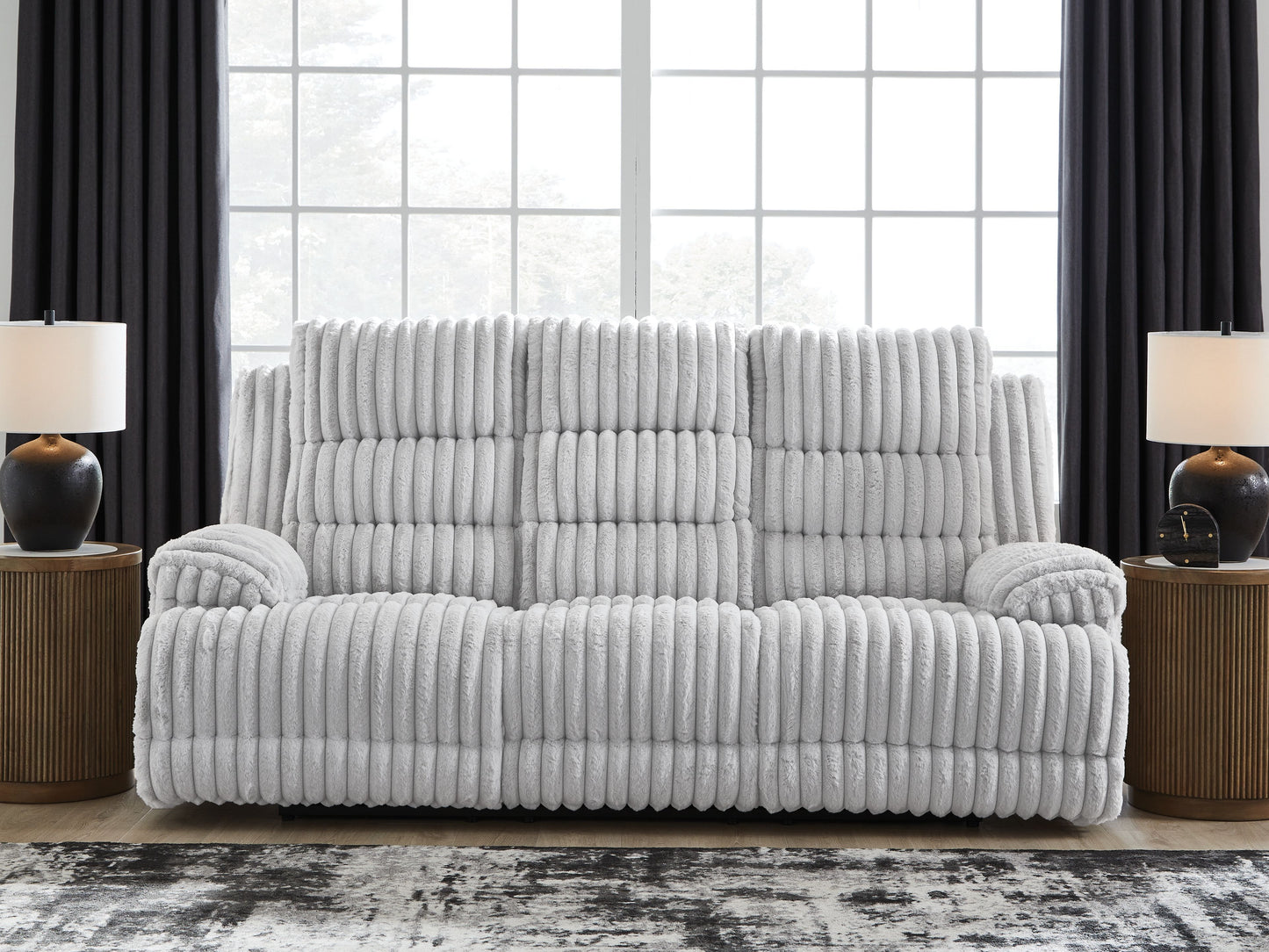 Rhines Falls - Alloy - Reclining Power Sofa With Drop Down Table