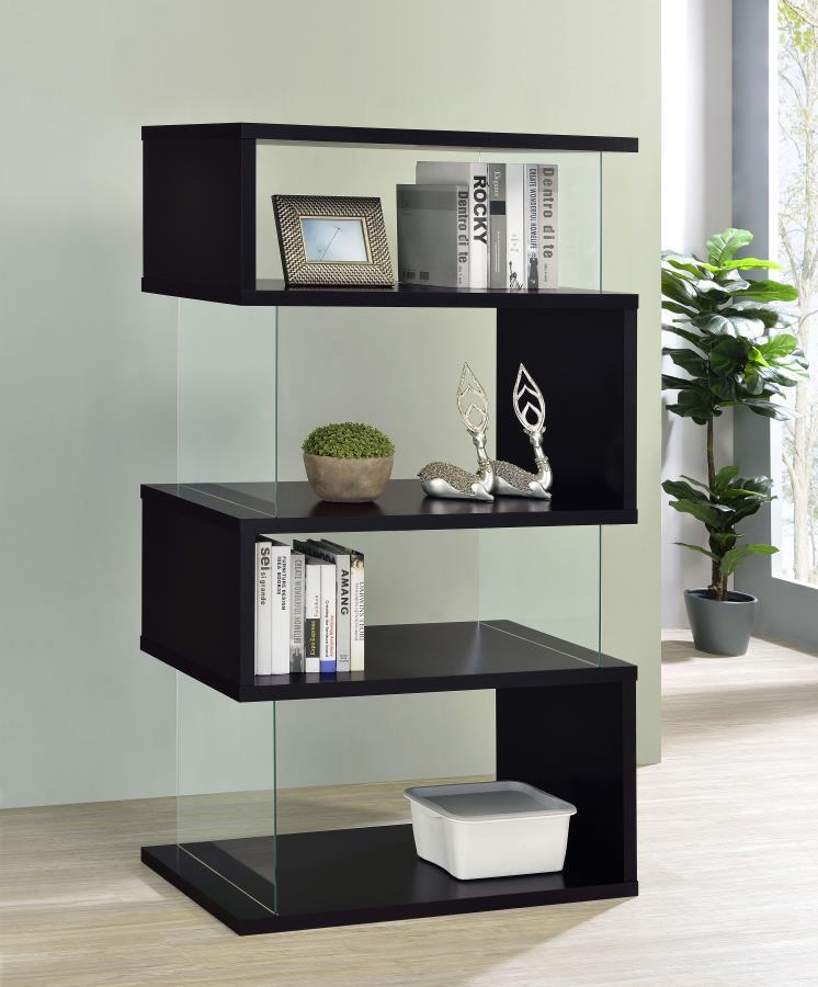 Emelle - 4-Shelf Glass Panel Bookshelf