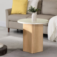 Qwin - End Table With Marble Top - Oak