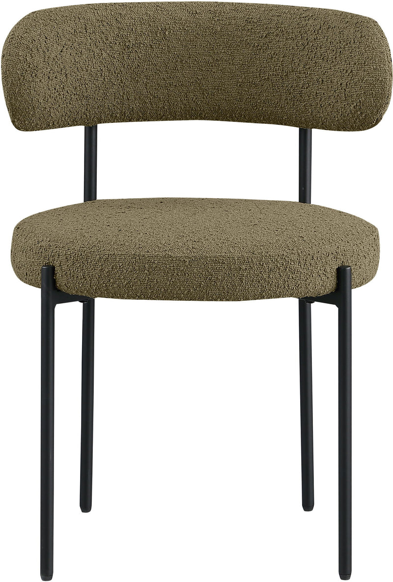 Beacon - Boucle Fabric Dining Chair With Black Legs (Set of 2) - Olive Green