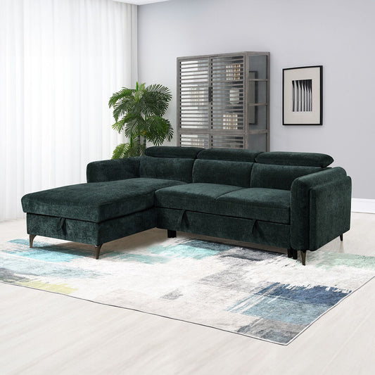 Zadok - Sectional Sofa With Sleeper & Storage - Green Chenille