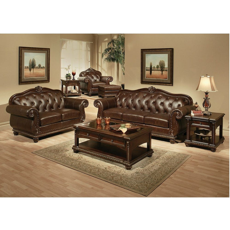 Anondale - Sofa - Espresso Top Grain Leather Match & Cherry