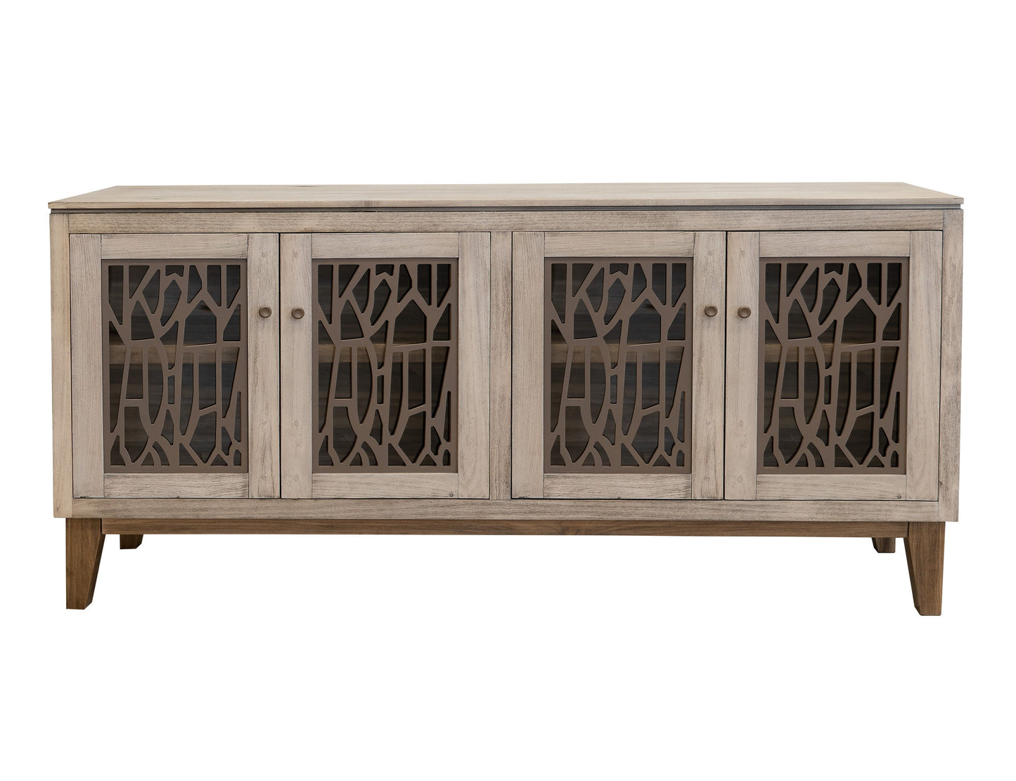 Forest - 4 Glass Door Console - Ivory White & Brown