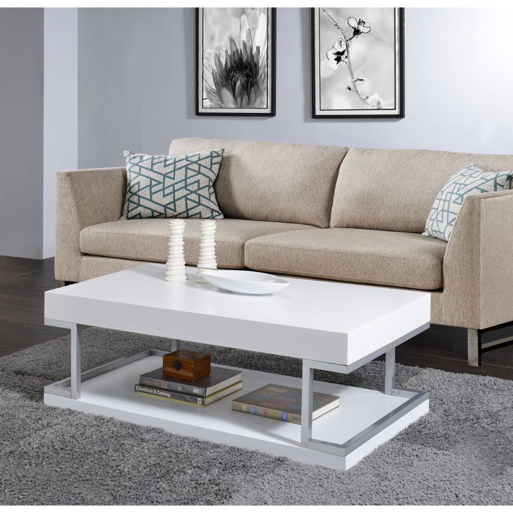 Aspers Coffee Table - White High Gloss & Chrome