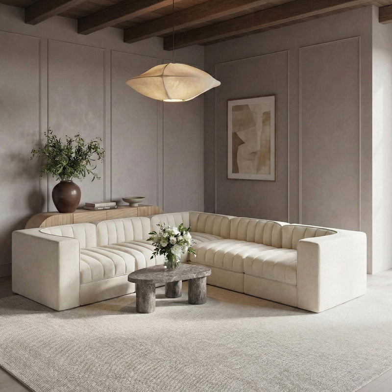Rummi - Velvet Performance Fabric Upholstered 5 Piece Modular Sectional