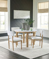 Sawdyn - 5 Pc. - Round Dining Room Table, 4 Side Chairs - White / Light Brown