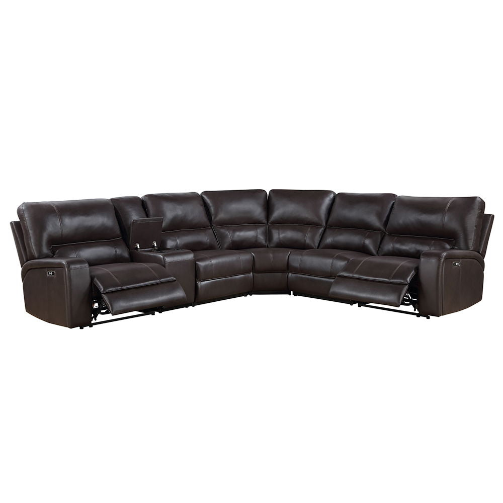 Saul - Power Motion Sectional Sofa - Espresso Leather-Aire