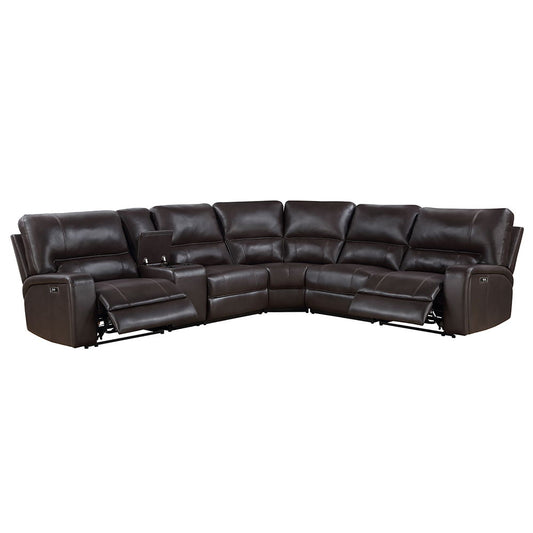 Saul - Power Motion Sectional Sofa - Espresso Leather-Aire