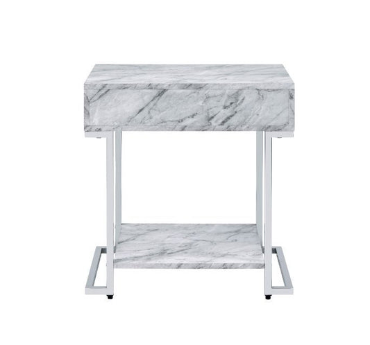 Wither - Accent Table - White Printed Faux Marble & Chrome Finish