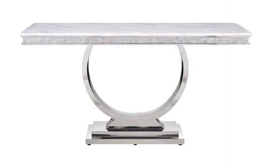 Zander - Accent Table - White Printed Faux Marble & Mirrored Silver Finish