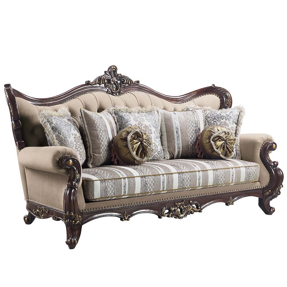 Ragnar - Sofa With 7 Pillows - Light Brown Linen & Cherry