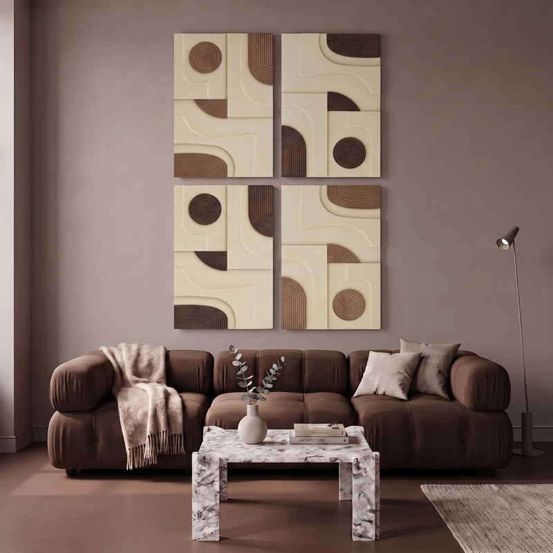 Element - Mango Wood 4 Piece Wall Art - Natural / Brown