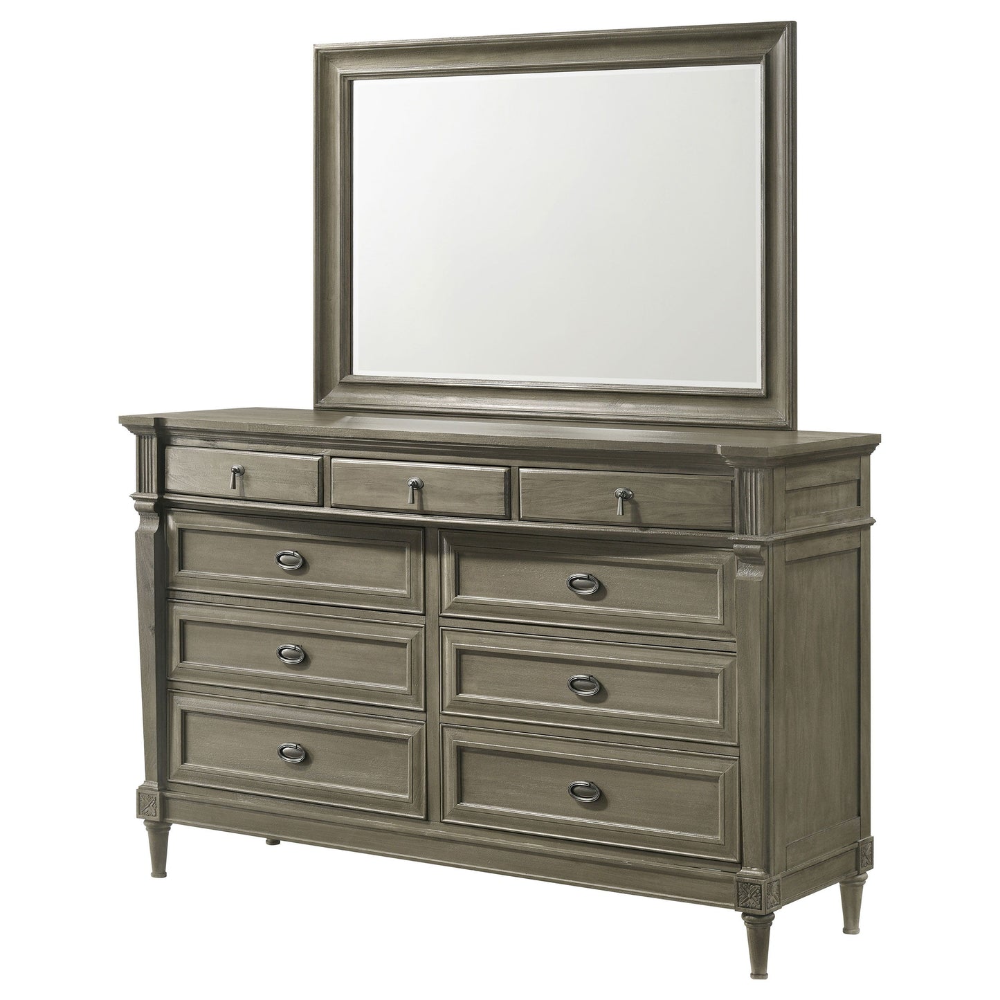 Alderwood - 9-Drawer Dresser With Mirror - French Gray