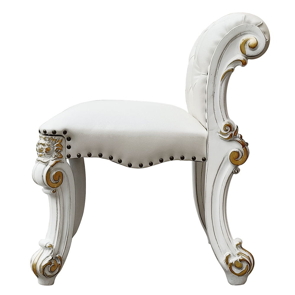 Vendome - Vanity Stool - Beige PU & Antique Silver Finish