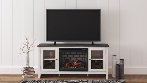 White / 2 Pc. - 60" TV Stand with Faux Firebrick Fireplace Insert