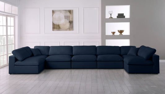 Serene - Linen Textured Fabric Deluxe Comfort Modular Sectional 7 Piece - Navy