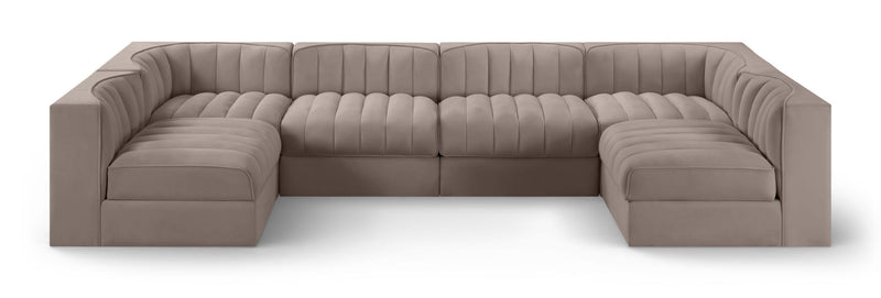 Rummi - Armless Velvet Performance Fabric Upholstered 6 Piece Modular Sectional