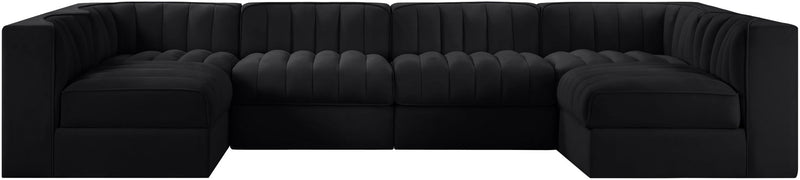 Rummi - Armless Velvet Performance Fabric Upholstered 6 Piece Modular Sectional